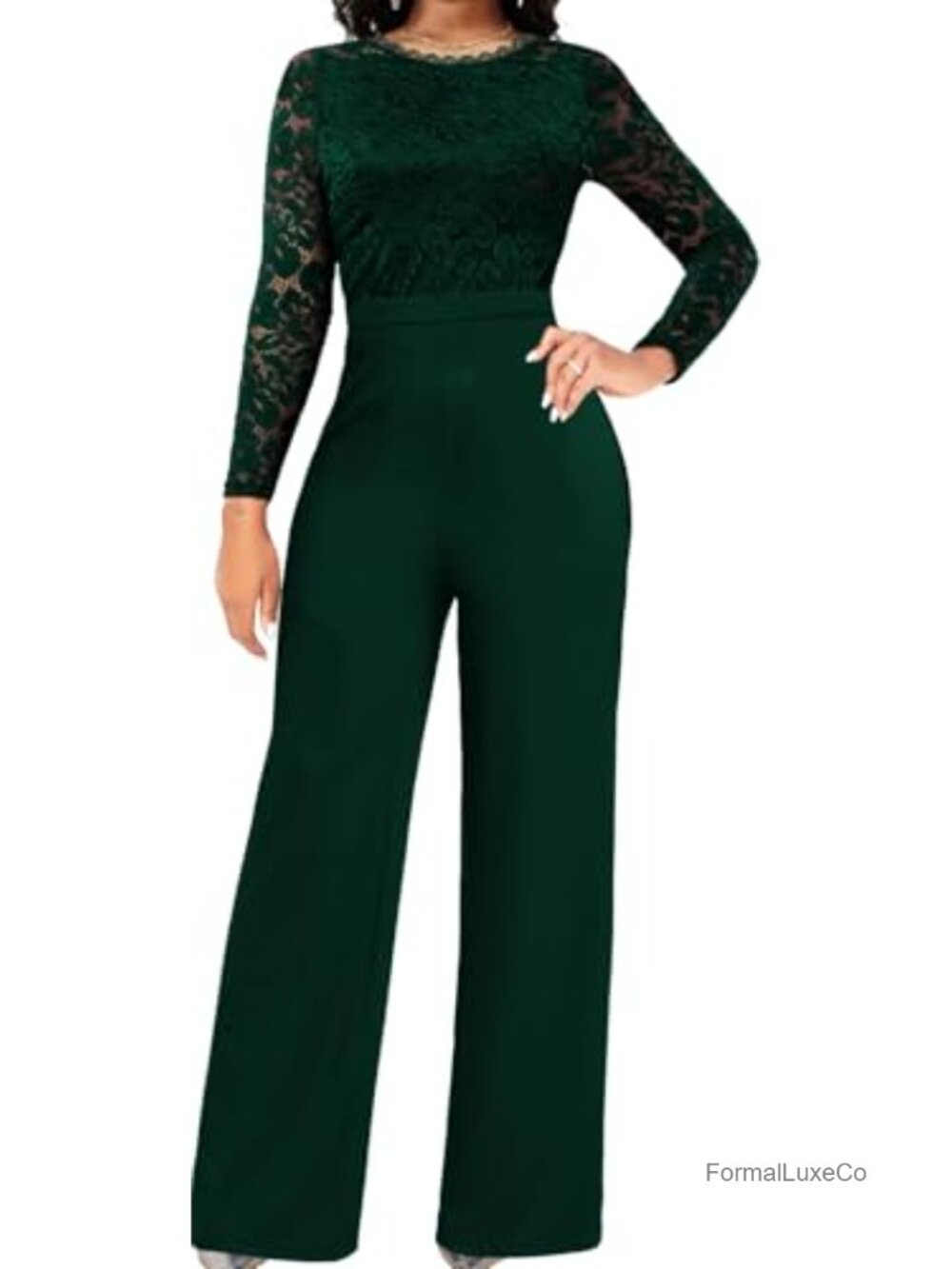 Formal Jumpsuit Women Long Sleeve Straight Pants Zipper Dressy